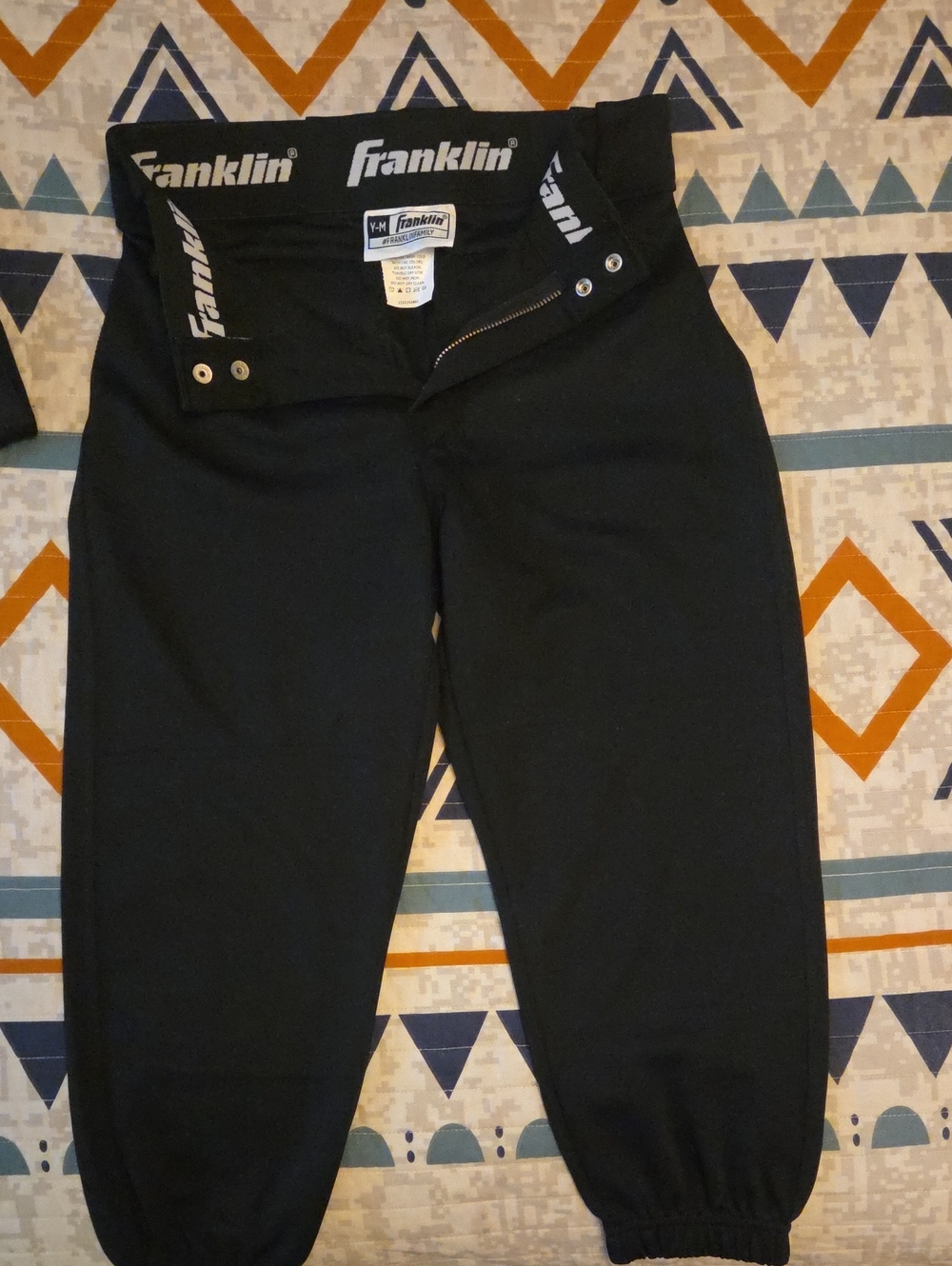 Franklin Black Mid BaseballPants Size YOUTH Medium Like New